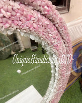 Elegant Rose Quartz Wall Mirror – Gemstone Mirror Frame, Handmade Crystal Decor, Unique Wall Mirror for Living Room or Bedroom Decor Unique Handicrafts IND